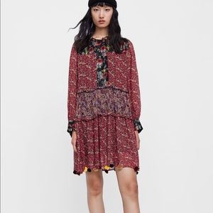 ZARA Patchwork print dress with pompoms